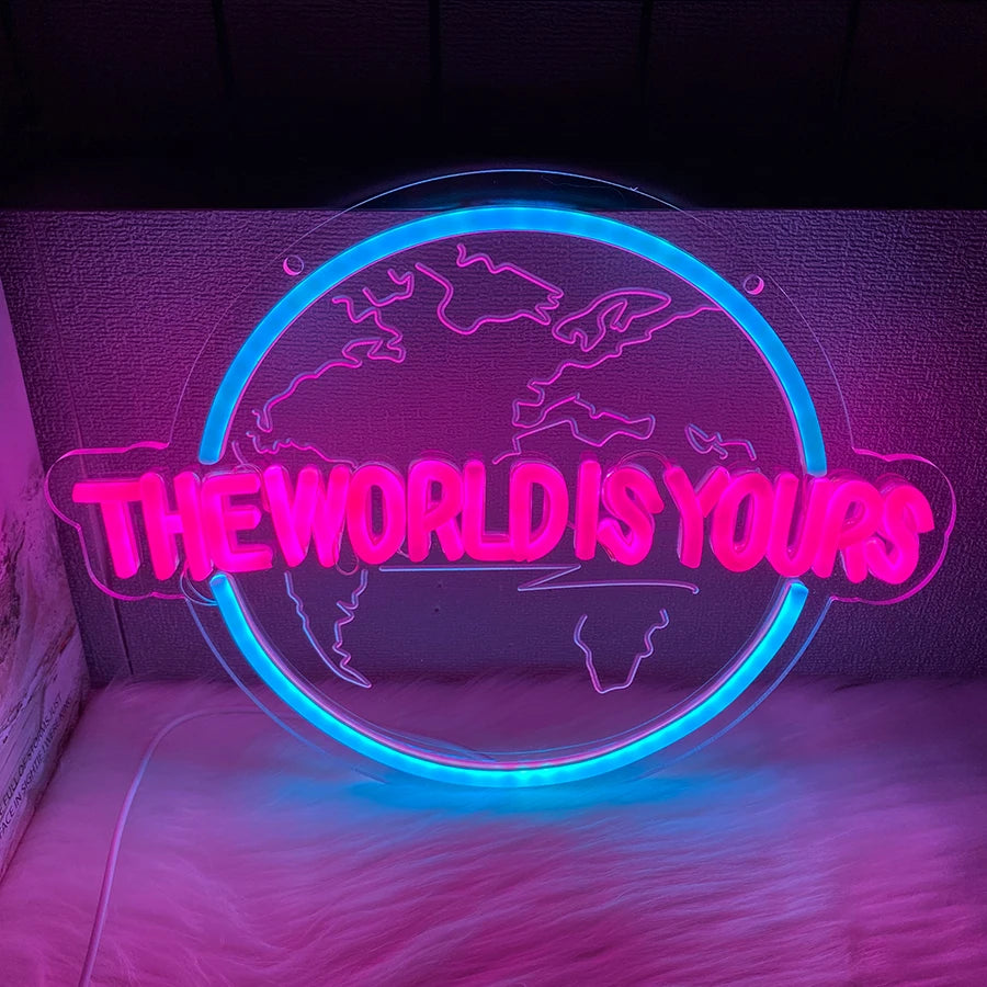Neón LED "The World Is Yours" | Escultura 3D Decorativa