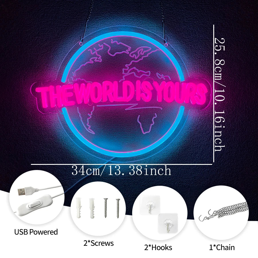 Neón LED "The World Is Yours" | Escultura 3D Decorativa