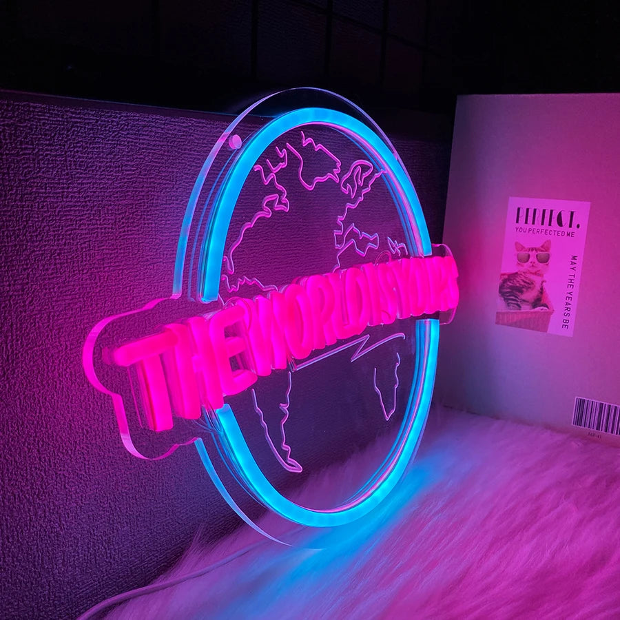 Neón LED "The World Is Yours" | Escultura 3D Decorativa